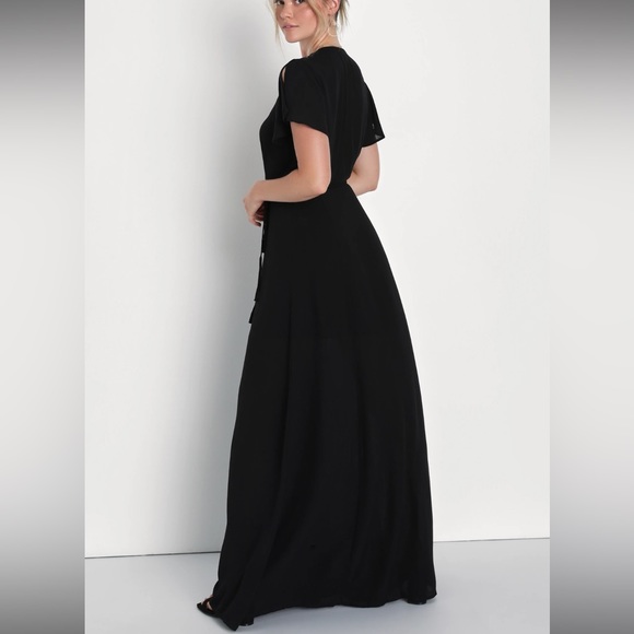Lulus Black Flutter Sleeve Wrap Maxi Dress - Picture 4 of 9